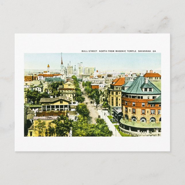 Postal Calle Toro Norte del Templo Masónico, Savannah, GA (Anverso)