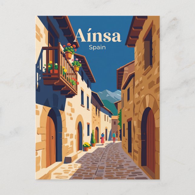 Postal Callejón del casco antiguo de Aínsa España (Anverso)