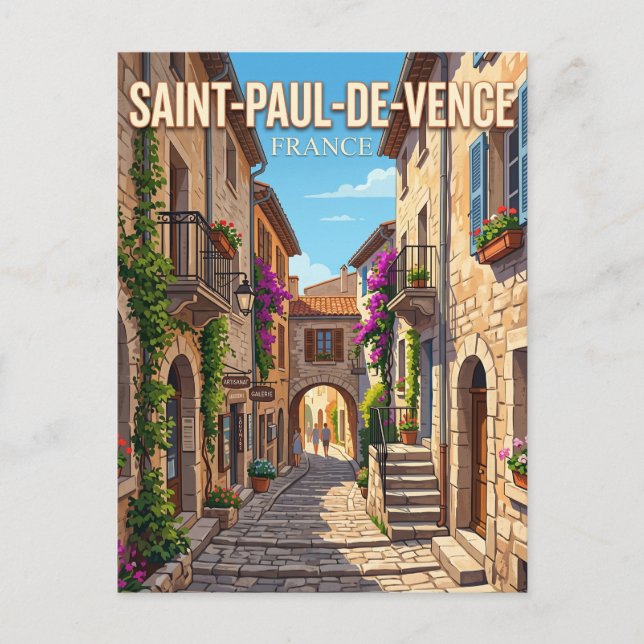Postal Callejón en Saint-Paul-de-Vence Francia (Anverso)