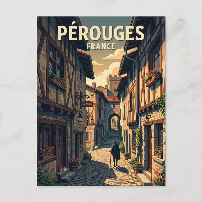 Postal Callejón medieval de Pérouges Francia (Anverso)