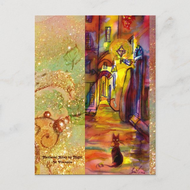 POSTAL CALLEJÓN MEDIEVAL POR LA NOCHE EN FLORENCIA (Anverso)