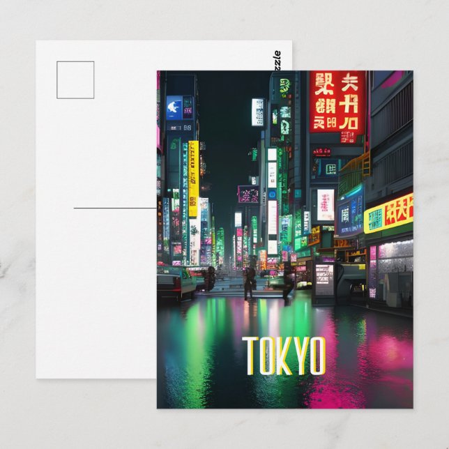 Postal Calles de Tokio de noche (Anverso / Reverso)
