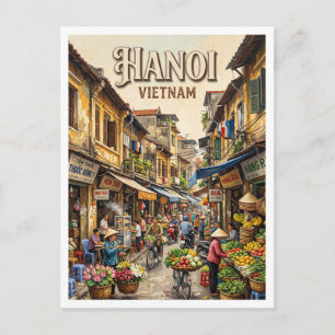 Postal Calles del mercado del barrio antiguo de Hanoi Vie
