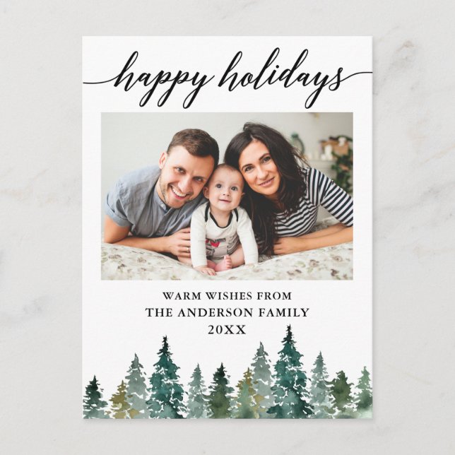 Postal Calligrafía Acuarela Pina Trees Festividad fotográ (Anverso)