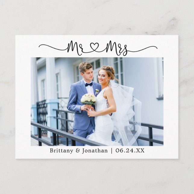 Postal Calligrafía Corazón Sr. Sra. Boda Gracias Foto (Anverso)