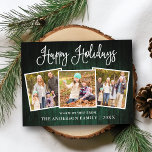 Postal Calligrafía diversa Madera Verde 3 Festejos feriad<br><div class="desc">Moderna caligrafía de diversión guión Felices vacaciones Familia 3 tarjeta postal - Rústico País Madera Verde</div>