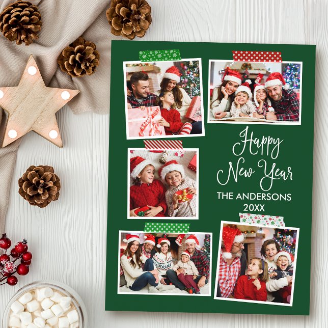 Postal Calligrafía divertida Feliz Año Nuevo Cinta Verde (Customize to change your personalized text size or text style.)