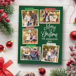 Postal Calligrafía divertida Feliz Navidad Craft Green<br><div class="desc">Modern Fun Calligraphy Script Merry Christmas 5 Collage de fotos con la tarjeta navideña Craft Tape Holiday. Fondo verde forestal.</div>