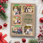 Postal Calligrafía divertida Kraft Green Navidades Craft<br><div class="desc">Moderna caligrafía divertida guión verde Feliz Navidad Kraft 5 Collage de fotos con tarjeta navideña Cinta de naves</div>