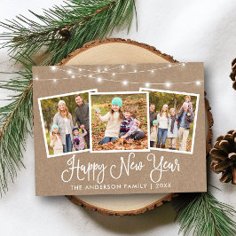 Postal Calligrafía divertida Kraft ilumina 3 foto Año Nue