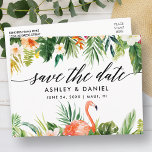 Postal Calligrafía floral coral tropical salva la fecha<br><div class="desc">Moderna y elegante caligrafía,  acuarela tropical coral y bodas de vegetación ahorran la postal de la fecha</div>
