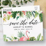 Postal Calligrafía floral tropical salva la fecha<br><div class="desc">Moderna y elegante caligrafía,  acuarela tropical floral y bodas de vegetación ahorran la postal de la fecha</div>