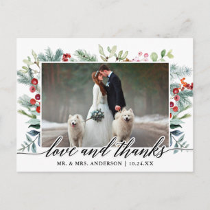 Postal Calligrafía Invierno Greenery Amor Gracias Boda