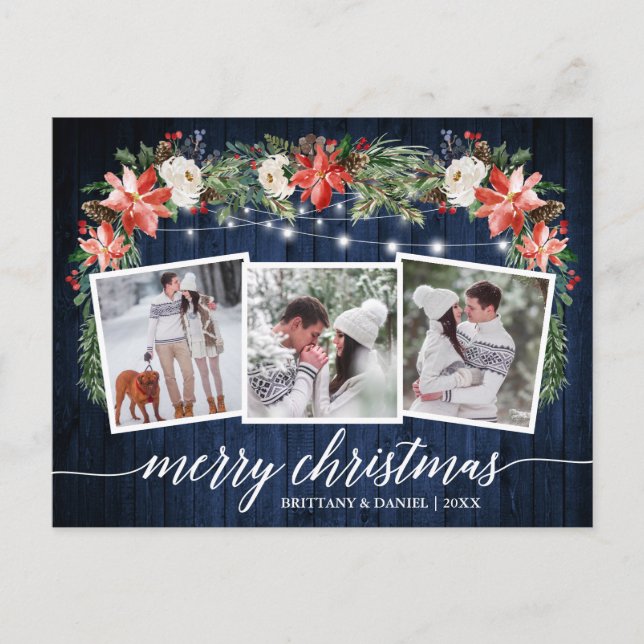 Postal Calligrafía Madera Azul 3 Foto Flora acuarela (Anverso)