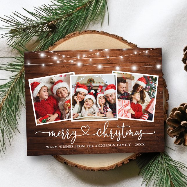 Postal Calligrafía Navidades del corazón Luces de madera  (Customize to change your personalized text size or text style.)