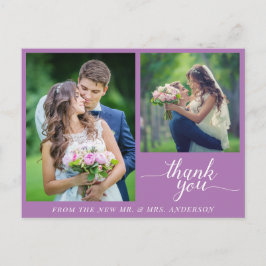 Postal Calligraphy 3 Fotos Boda Gracias Purple
