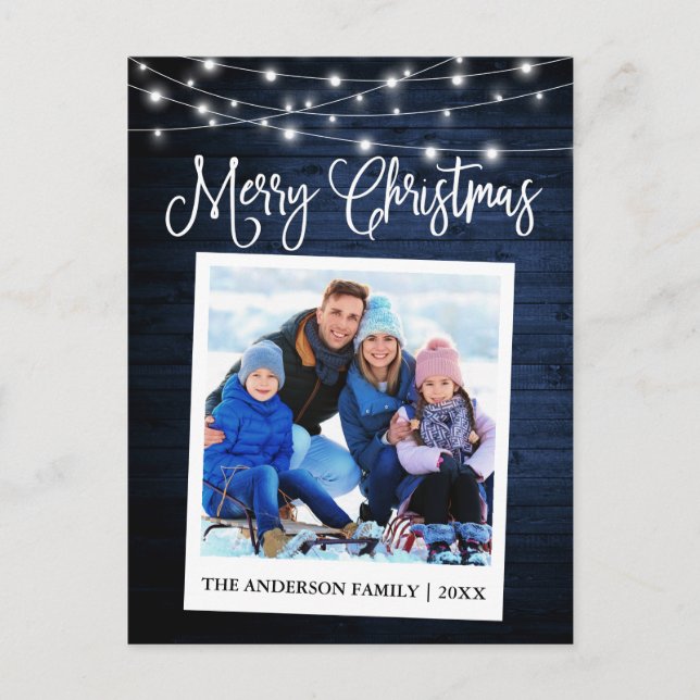 Postal Calligraphy Blue Wood Ilustra la fotografía de cám (Anverso)