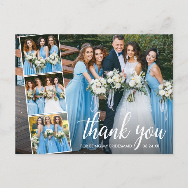 Postal Calligraphy Bridesmaids 4 Collage de fotos Gracias (Anverso)