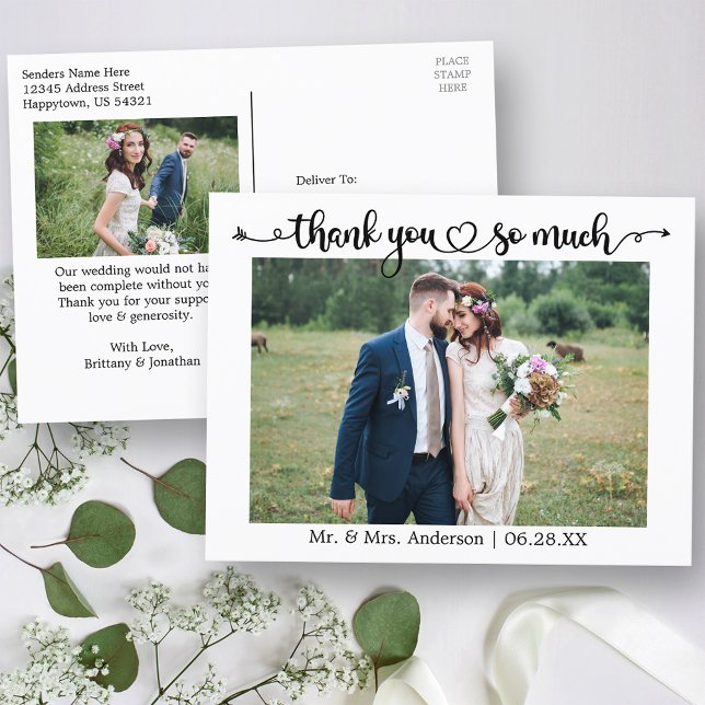 Postal Calligraphy Heart Boda Photo You Tanta Gracias (Customize to change your personalized text size or text style.)