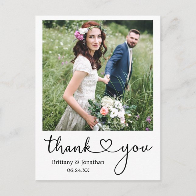 Postal Calligraphy Heart Gracias Boda Foto (Anverso)