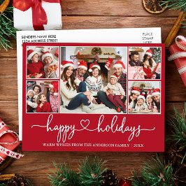 Postal Calligraphy Heart Happy Holidays 5 Photo Red