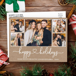 Postal Calligraphy Heart Happy Holidays Kraft 5 Photo