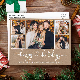 Postal Calligraphy Heart Happy Holidays Kraft 5 Photo
