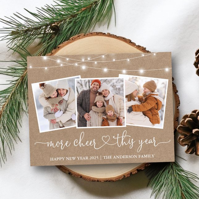 Postal Calligraphy Heart Lights Kraft Más Cheor 3 Foto (Customize to change your personalized text size or text style.)