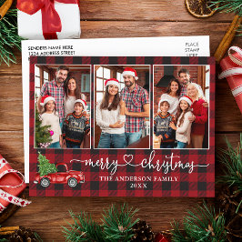 Postal Calligraphy Heart Plaid 3 Navidades de fotografía