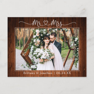 Postal Calligraphy Heart Sr. Sra. Boda Wood Gracias