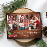Postal Calligraphy Heart Wood 3 Navidades de fotografía C<br><div class="desc">Caligrafía moderna guión del corazón 3 Collage de fotos de la familia de fotos Madera rústica Merry postal de Navidad - Camión rojo de color de agua con árbol de Navidad</div>