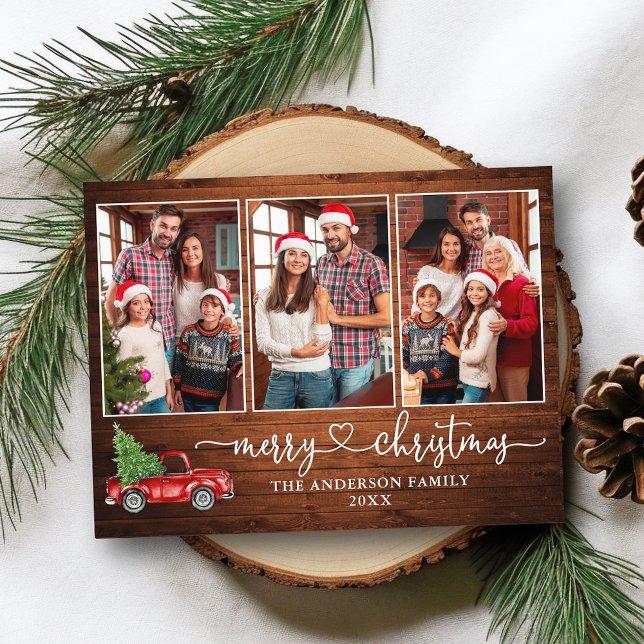 Postal Calligraphy Heart Wood 3 Navidades de fotografía C (Customize to change your personalized text size or text style.)