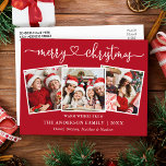 Postal Calligraphy Hearts Navidades 3 Foto Red<br><div class="desc">Caligrafía moderna Corazón guión Feliz Navidad 3 Foto postal - Rojo</div>