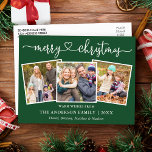 Postal Calligraphy Hearts Navidades 3 Photo Green<br><div class="desc">Caligrafía moderna Corazón guión Feliz Navidad 3 Foto postal de vacaciones - Verde</div>