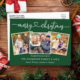 Postal Calligraphy Hearts Navidades 3 Photo Green