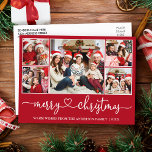 Postal Calligraphy Hearts Navidades 5 Foto Festividad Roj<br><div class="desc">Caligrafía moderna Corazón guión Feliz Navidad 5 Foto postal de vacaciones - Rojo</div>