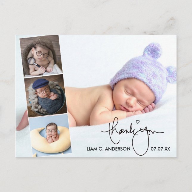 Postal Calligraphy Newborn Baby 4 Photo Thank You (Anverso)