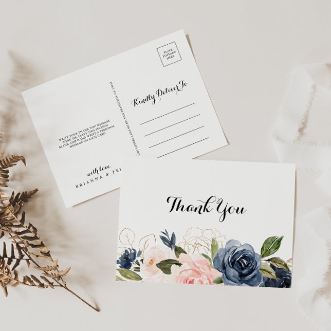 Postal Calligraphy Winter Unique Floral Gracias (Subido por el creador)