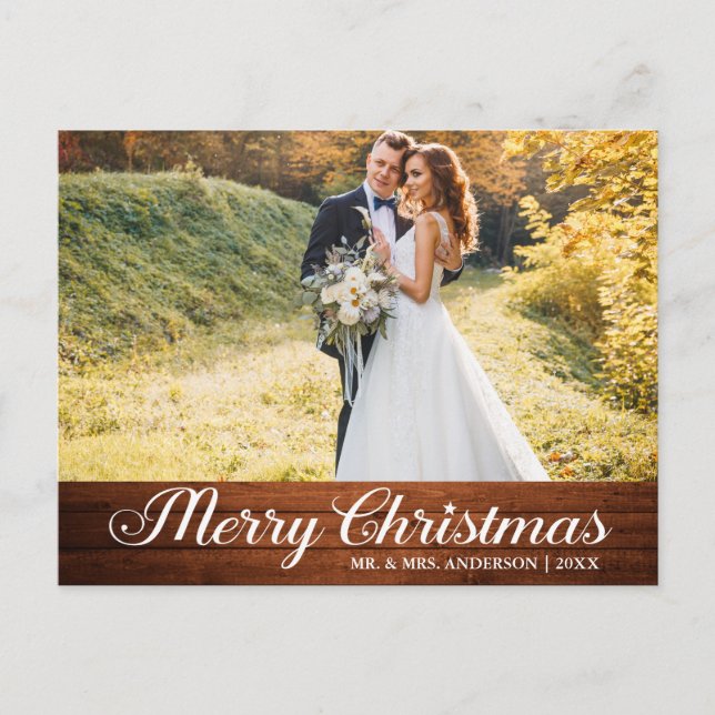 Postal Calligraphy Wood Merry Christmas Star Photo (Anverso)