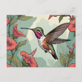 Postal Calliope Hummingbird en vuelo
