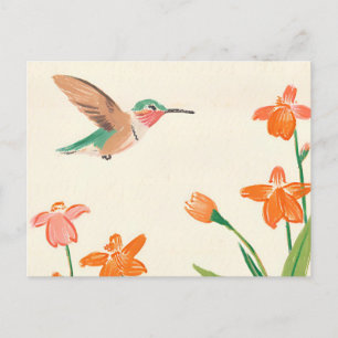 Postal Calliope Hummingbird en vuelo