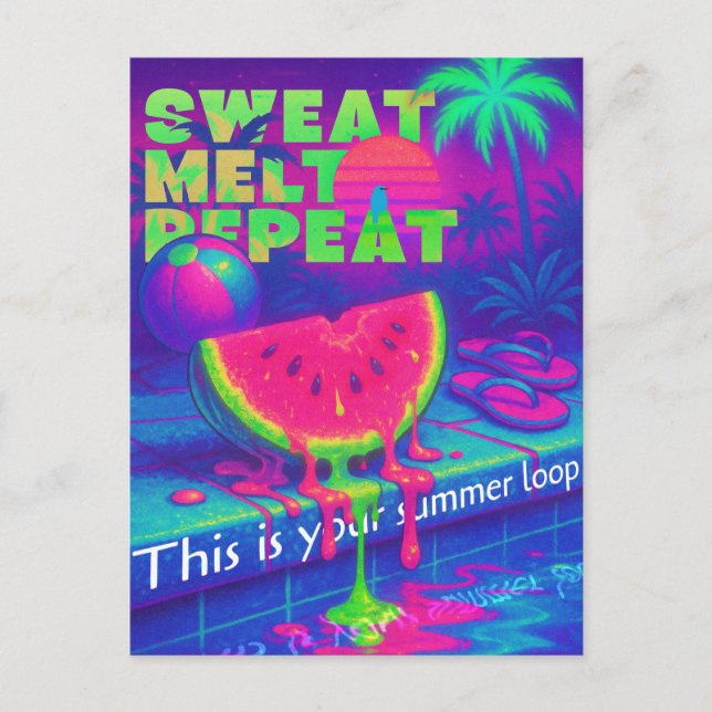 Postal Calor de verano de Neon Vaporwave 80 (Anverso)