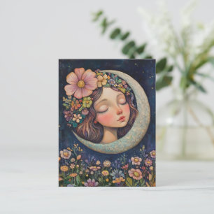 Postal Calor floral y luna creciente
