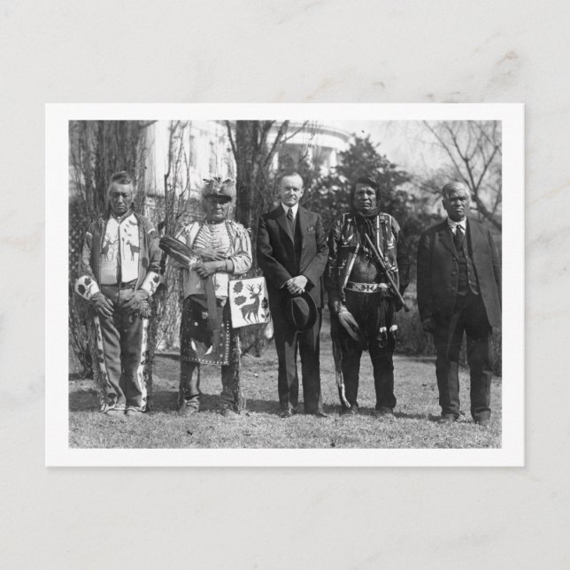 Postal Calvin Coolidge con los indios de Osage (Anverso)