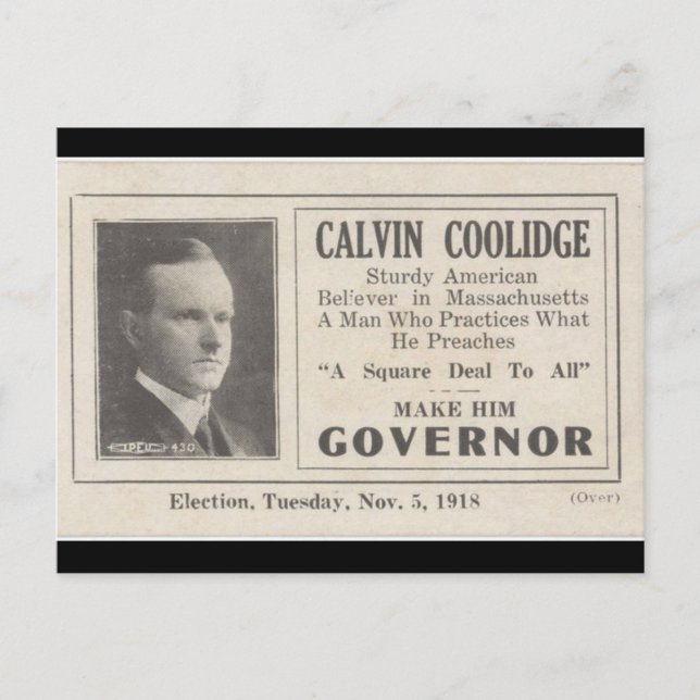 Postal Calvin Coolidge para Gobernador (Anverso)