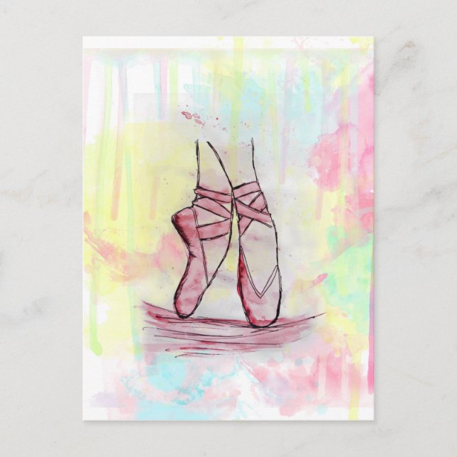 Postal Calzado de ballet lindo sketch Watercolor mano dib (Anverso)