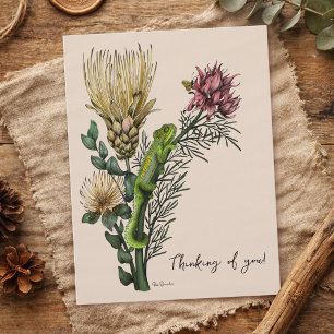 Postal Camaleón Artístico Floral Beige Vintage Pensando e