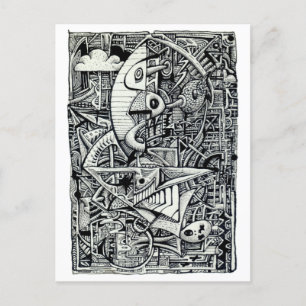 Postal Cámara de sueños, dibujo de tinta