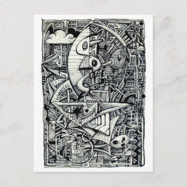 Postal Cámara de sueños, dibujo de tinta