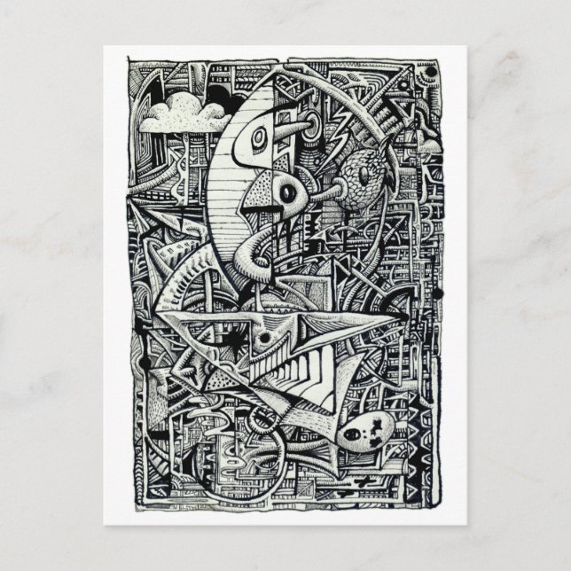 Postal Cámara de sueños, dibujo de tinta (Anverso)